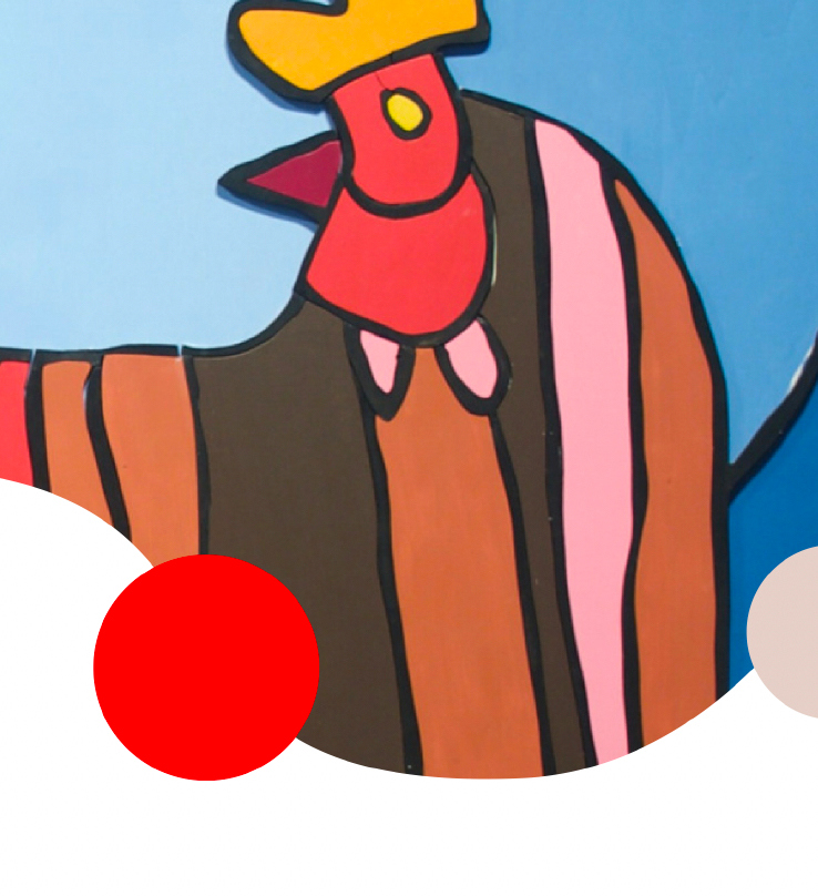 Illustration eines Hahns mit gestreiftem Gefieder