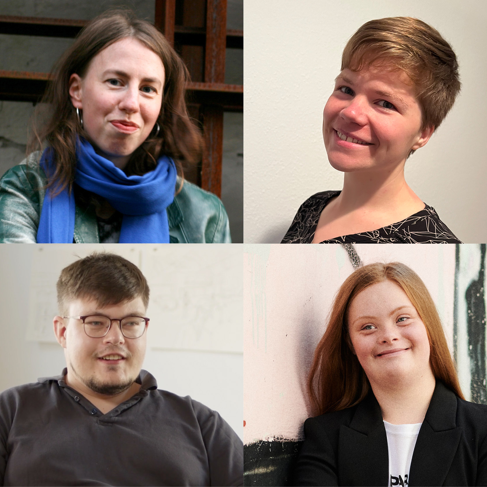Im Uhrzeigersinn als kleine Portraits: Johanna Geißler, Adriane Große, Amelie Gerdes, Elias von Martial