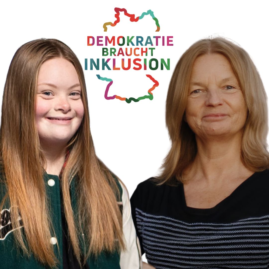 Portraits von Amelie Gerdes und Angela Müller-Giannetti mit dem Logo