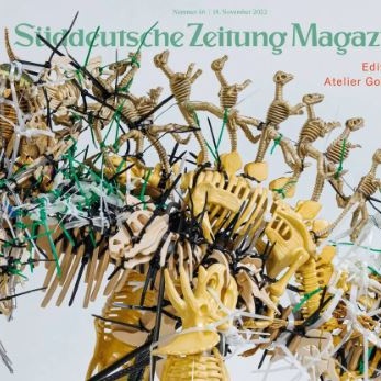 Magazincover: Dinosaurier aus kleinen Dinosaurierfiguren, verdrahtet