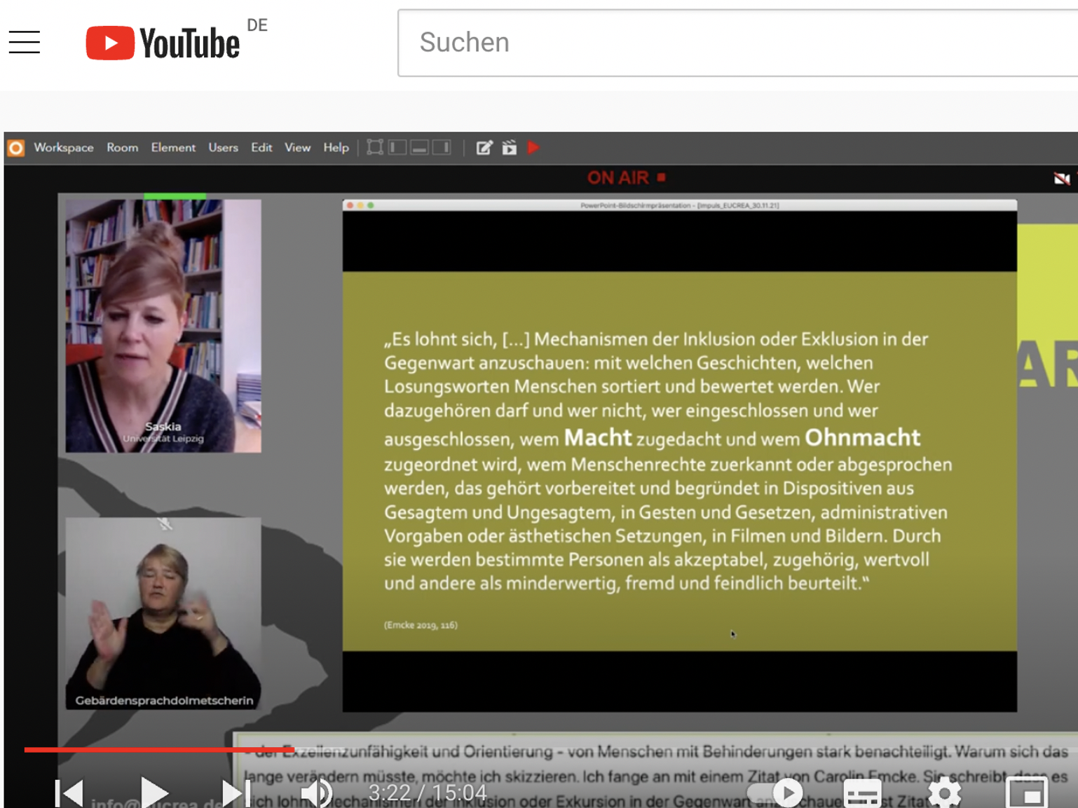 Bildschirmaufnahme: Man sieht eine Gebärdendolmescherin und eine andere junge Frau im Zoom-Meeting