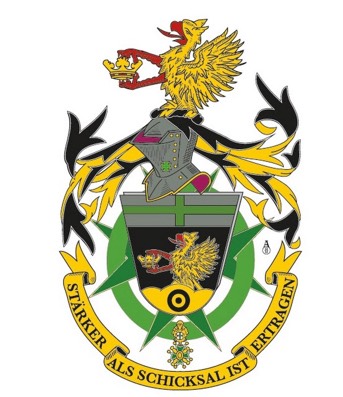 Logo der Gold-Krämerstiftung, ein Wappen mit einem Adler und Krone, auf dem Banner steht: Stärker als Schicksal ist ertragen.
